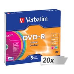 Foto: 20x5 Verbatim DVD-R 4,7GB Colour 16x Speed, Slim Case