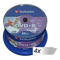 Foto: 4x50 Verbatim DVD+R 4,7GB 16x Speed, wide printable NON-ID