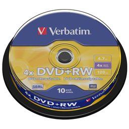 Foto: 1x10 Verbatim DVD+RW 4,7GB 4x Speed, matt silver Cakebox