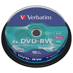Foto: 1x10 Verbatim DVD-RW 4,7GB 4x Speed, matt silver Cakebox