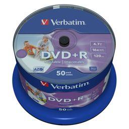 Foto: 1x50 Verbatim DVD+R 4,7GB 16x Speed, wide printable NON-ID